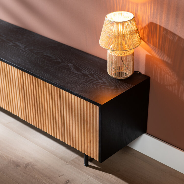 Tv-meubel Ray zwart/blank eiken 180 cm