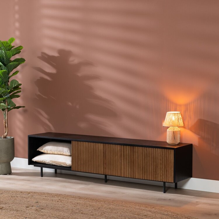 Tv-meubel Ray zwart/rustiek eiken 180 cm