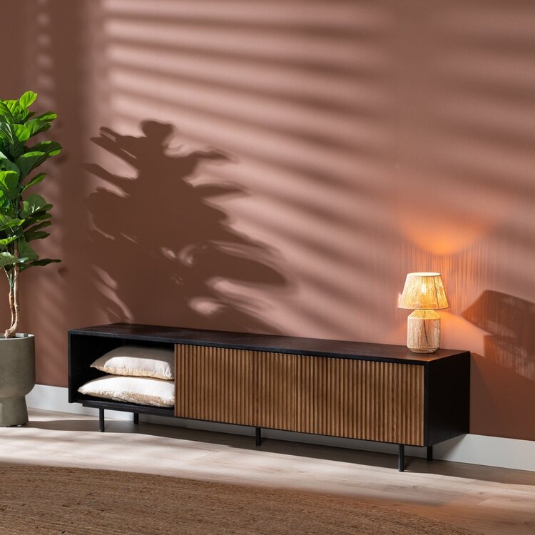 Tv-meubel Ray zwart/rustiek eiken 180 cm