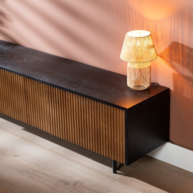 Tv-meubel Ray zwart/rustiek eiken 180 cm