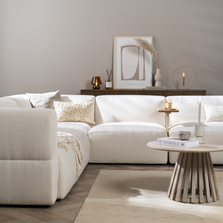 Scandinavische hoekbank Karla chenille off white 6-zits