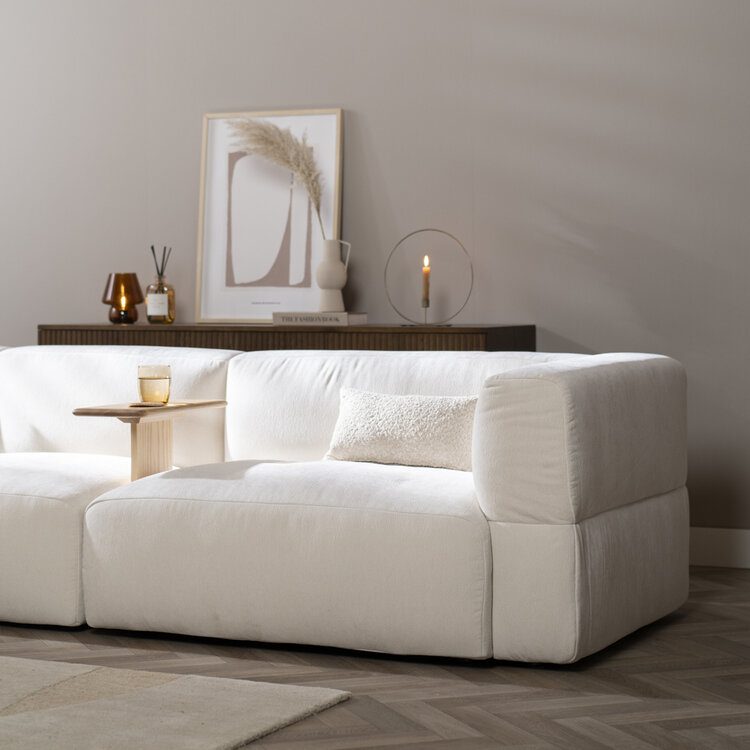 Scandinavische hoekbank Karla chenille off white 6-zits