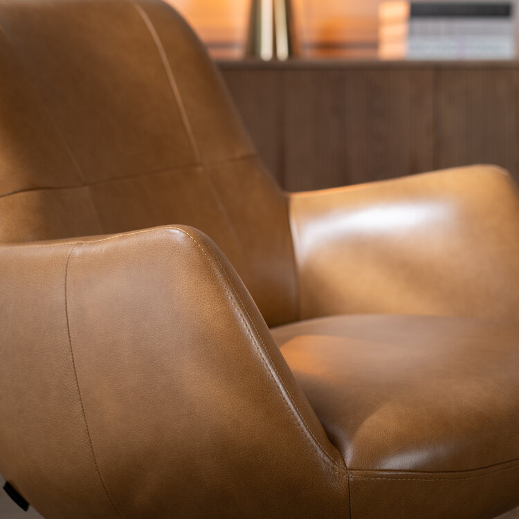 Fauteuil Stella draaibaar leer cognac