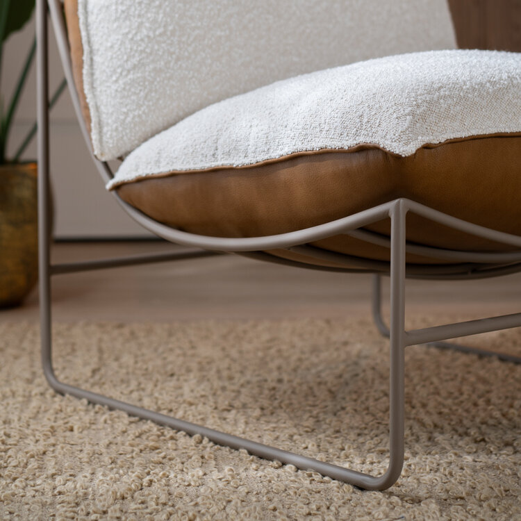 Fauteuil Maceo leer/bouclé cognac/beige