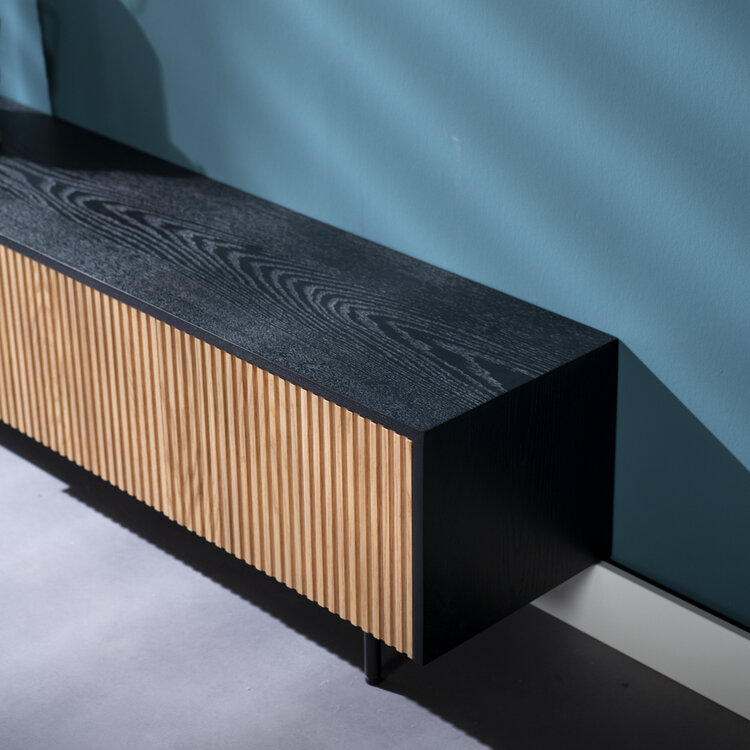 Tv-meubel Ray zwart/blank eiken 150 cm