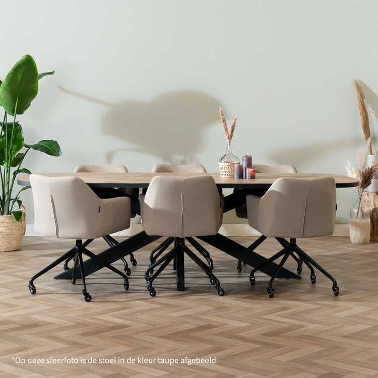 Eetkamerstoel met wieltjes Isak off white gerecyclede stof