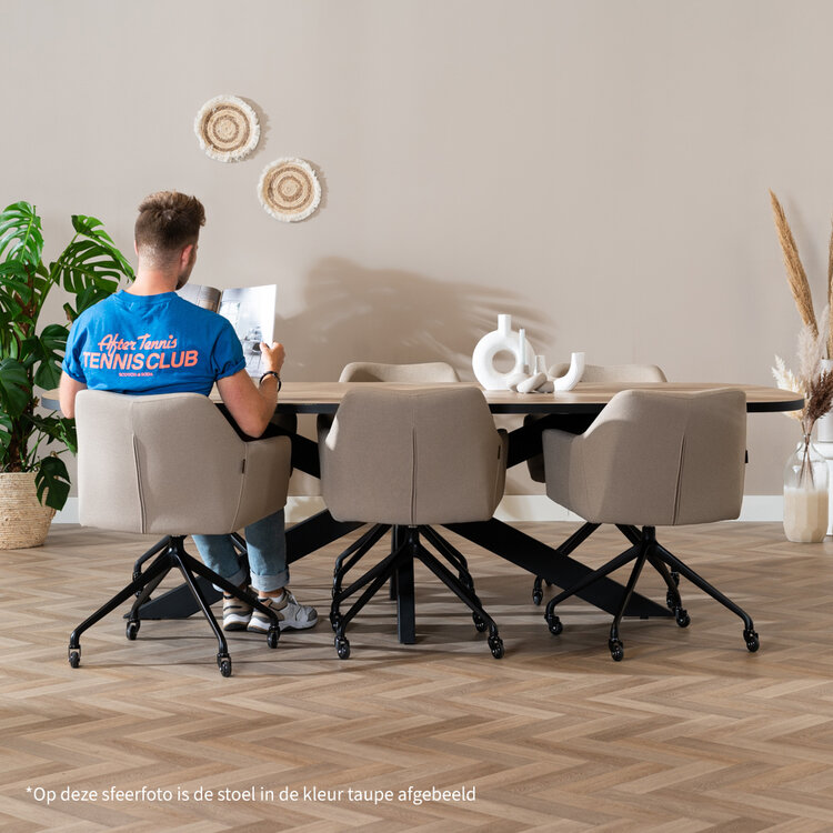 Eetkamerstoel met wieltjes Isak off white gerecyclede stof