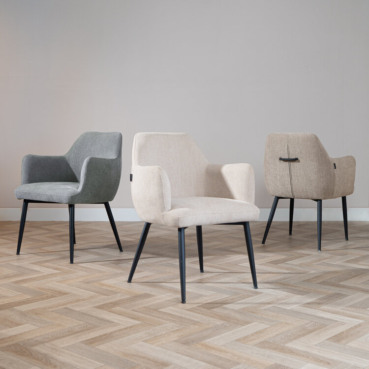 Scandinavische eetkamerstoel Lars beige gerecyclede stof