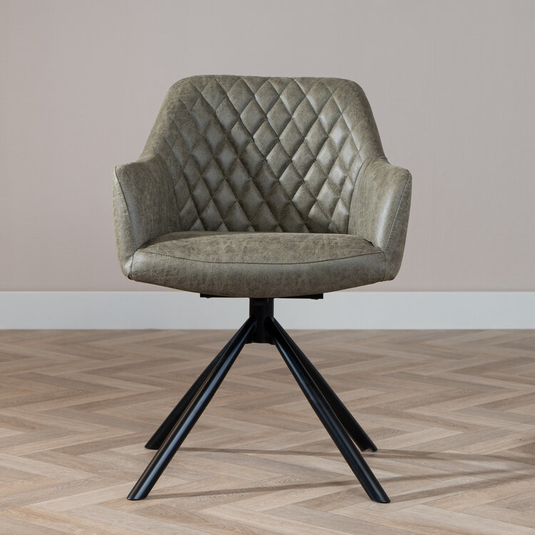 Industriële eetkamerstoel Dex draaibaar olijfgroen eco-leer