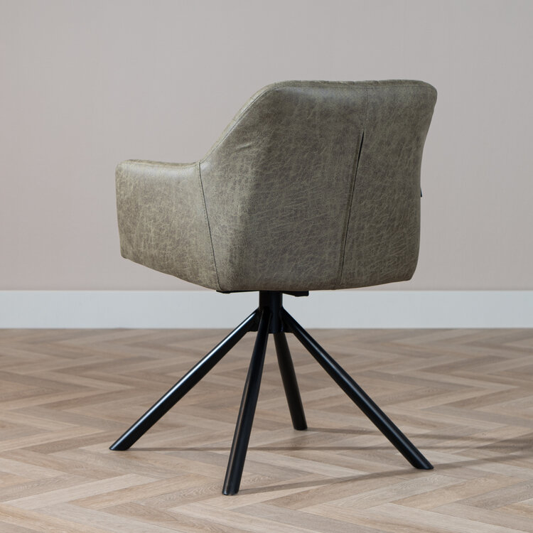 Industriële eetkamerstoel Dex draaibaar olijfgroen eco-leer