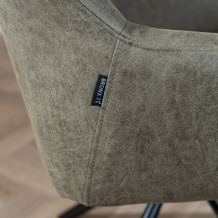 Industriële eetkamerstoel Dex draaibaar olijfgroen eco-leer