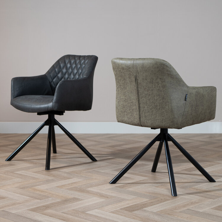 Industriële eetkamerstoel Dex draaibaar olijfgroen eco-leer