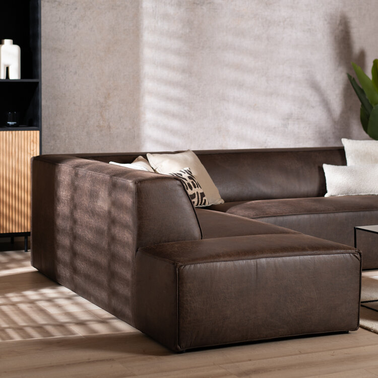 Industriële hoekbank Memphis eco-leer bruin links
