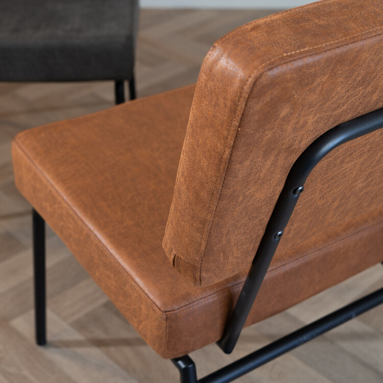 Industriële eetkamerstoel Espen cognac eco-leer