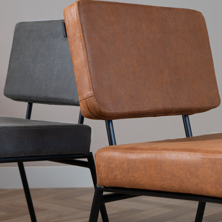Industriële eetkamerstoel Espen cognac eco-leer