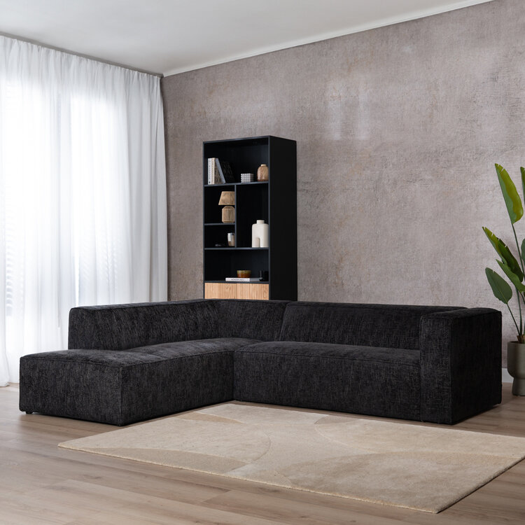 Hoekbank Memphis stof chenille zwart links