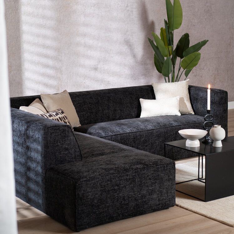 Hoekbank Memphis stof chenille zwart links