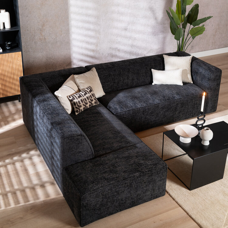 Hoekbank Memphis stof chenille zwart links