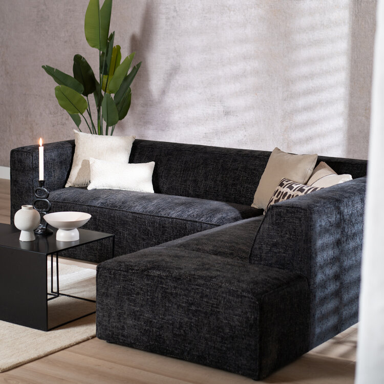 Hoekbank Memphis stof chenille zwart rechts