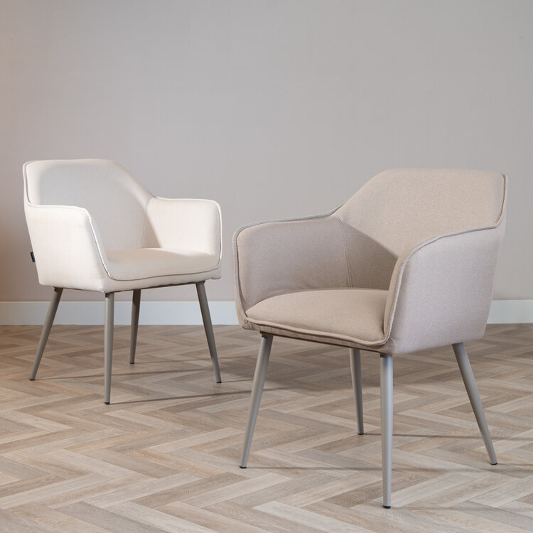 Scandinavische eetkamerstoel Elin taupe gerecyclede stof