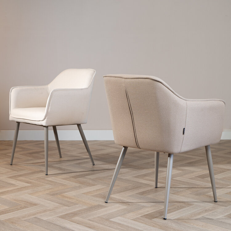 Scandinavische eetkamerstoel Elin taupe gerecyclede stof