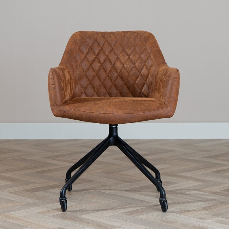 Eetkamerstoel met wieltjes Levi cognac eco-leer