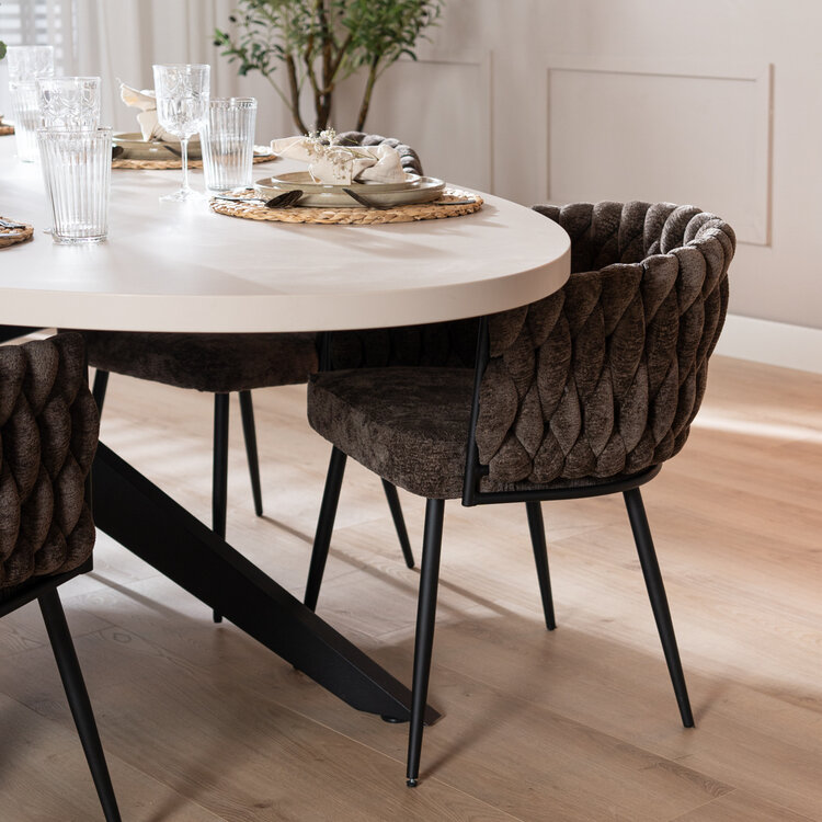 Eetkamerstoel River chenille bruin