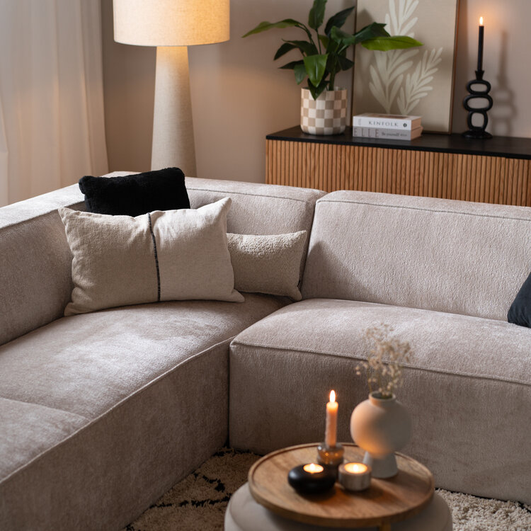 Hoekbank Memphis stof chenille wit/beige links