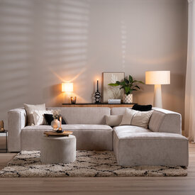 Hoekbank Memphis wit/beige stof chenille rechts