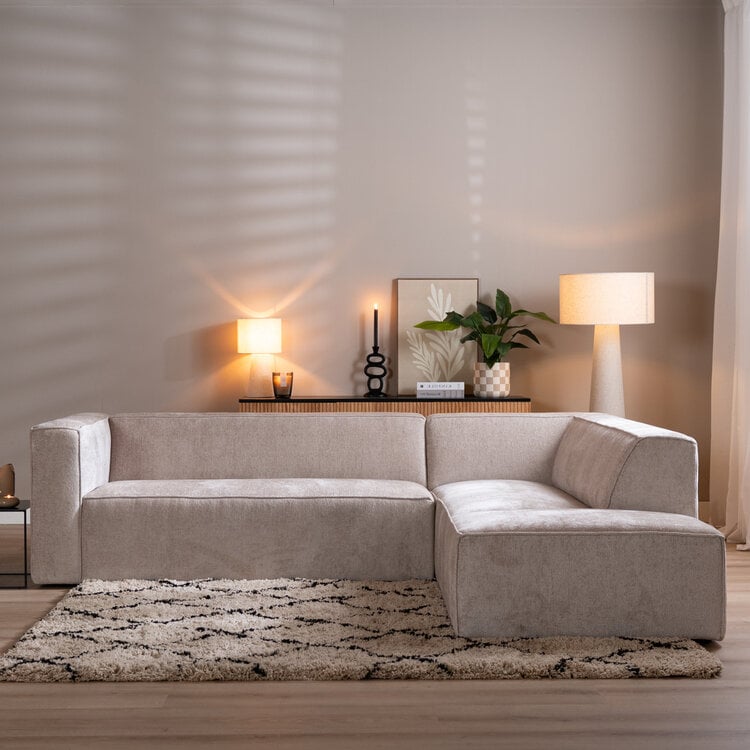 Hoekbank Memphis wit/beige stof chenille rechts