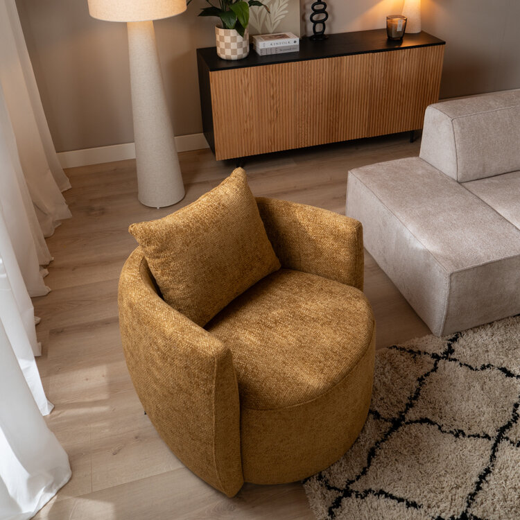 Fauteuil Ruby chenille stof okergeel
