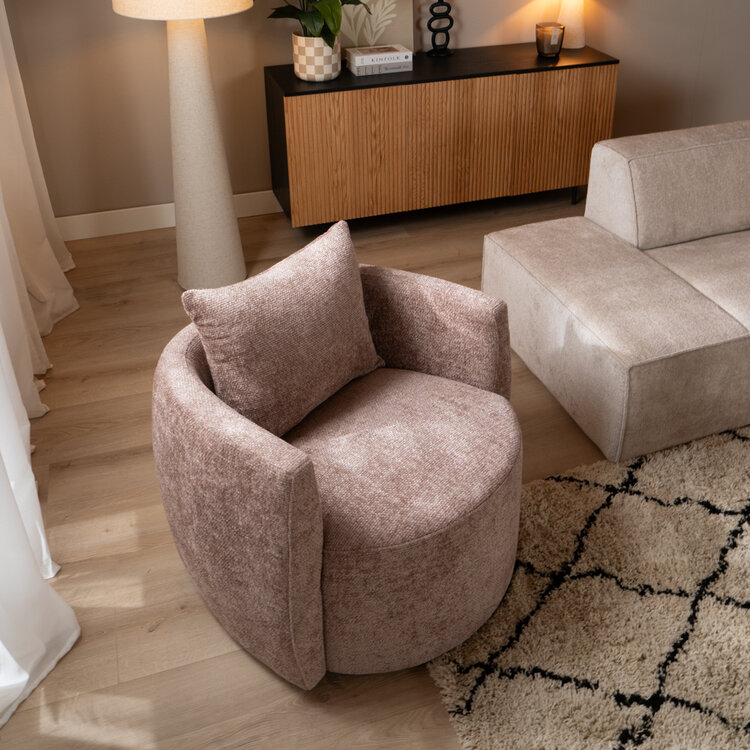 Fauteuil Ruby chenille stof roze