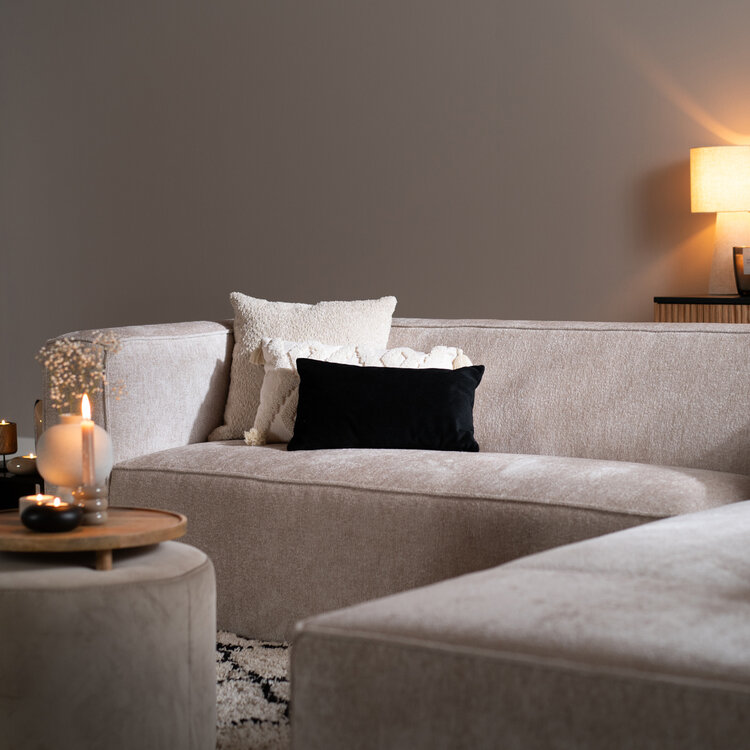 Hoekbank Memphis wit/beige stof chenille rechts