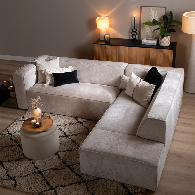 Hoekbank Memphis wit/beige stof chenille rechts