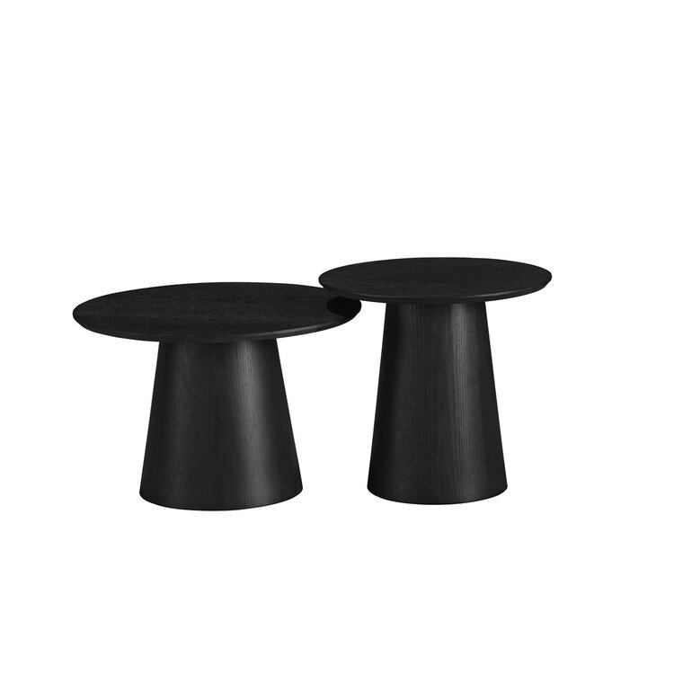 Salontafels Ash set van 2 Ø50 en Ø62 cm zwart eiken