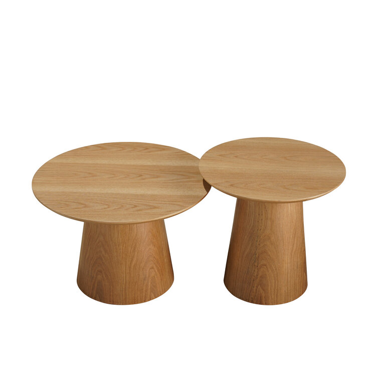 Salontafels Ash set van 2 Ø50 en Ø62 cm blank eiken