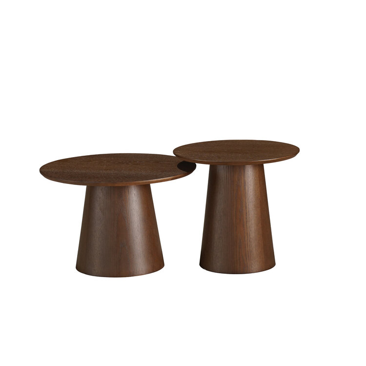 Salontafels Ash set van 2 Ø50 en Ø62 cm rustiek eiken