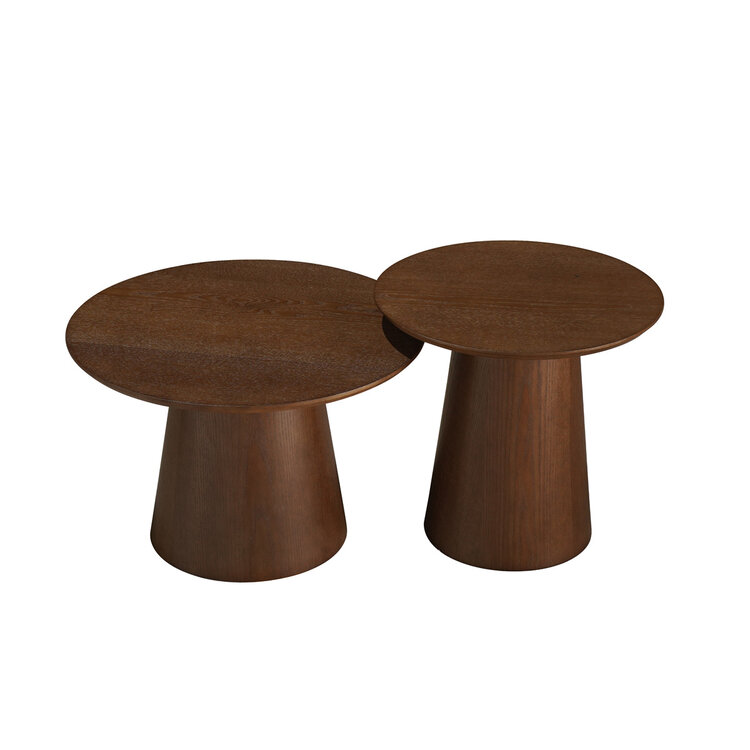 Salontafels Ash set van 2 Ø50 en Ø62 cm rustiek eiken