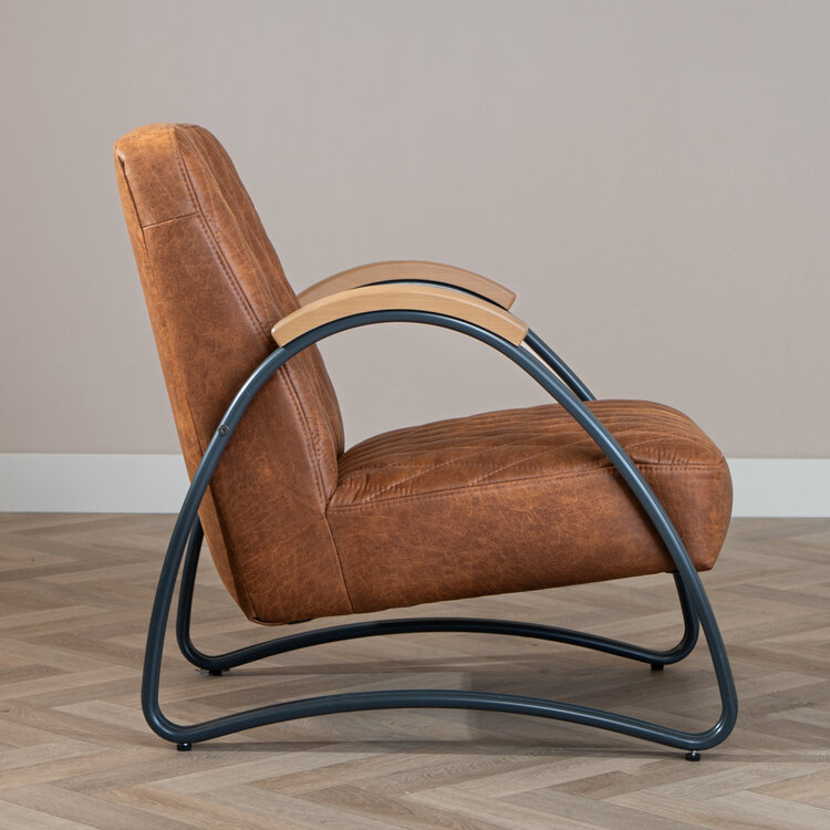 Industriële fauteuil Ivy eco-leer cognac