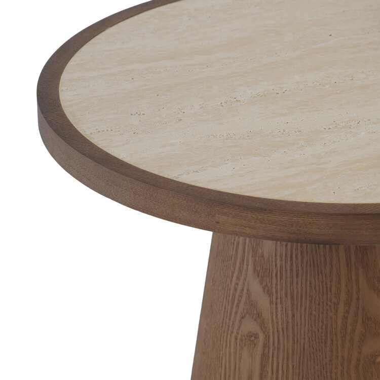 Salontafels Mae set van 2 Ø50 en Ø62 cm travertin/rustiek eiken