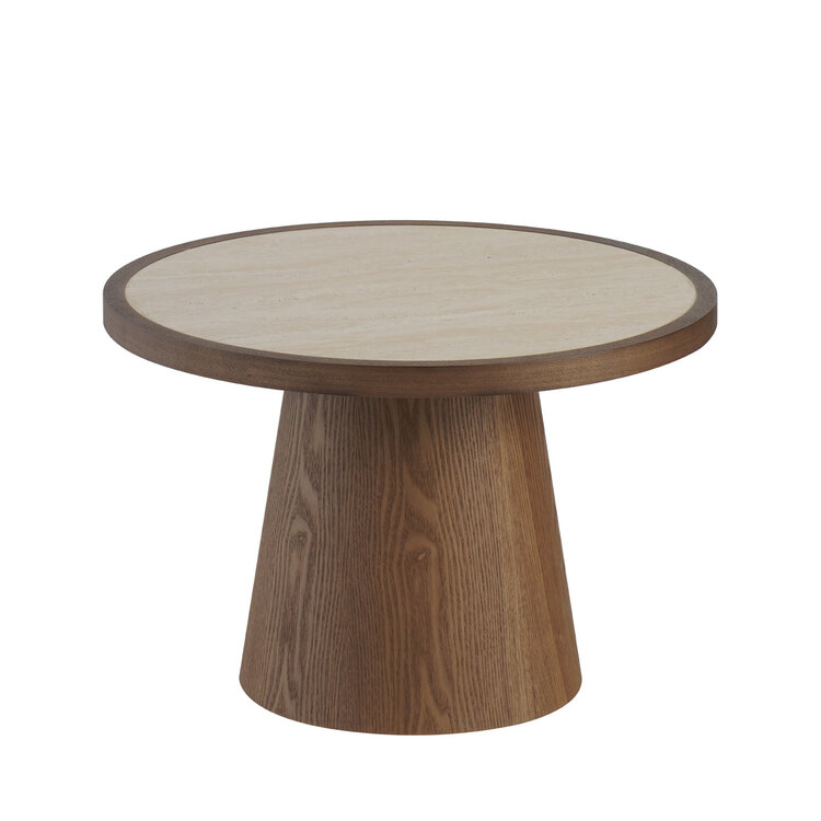 Salontafels Mae set van 2 Ø50 en Ø62 cm travertin/rustiek eiken