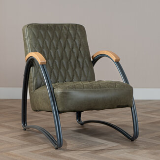 Industriële fauteuil Ivy eco-leer olijfgroen