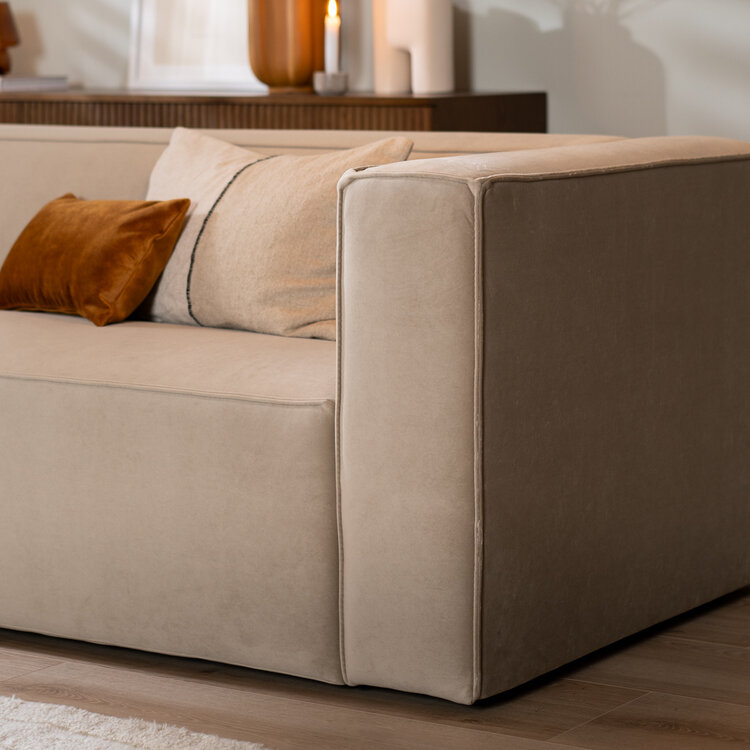 Velvet hoekbank Memphis beige links