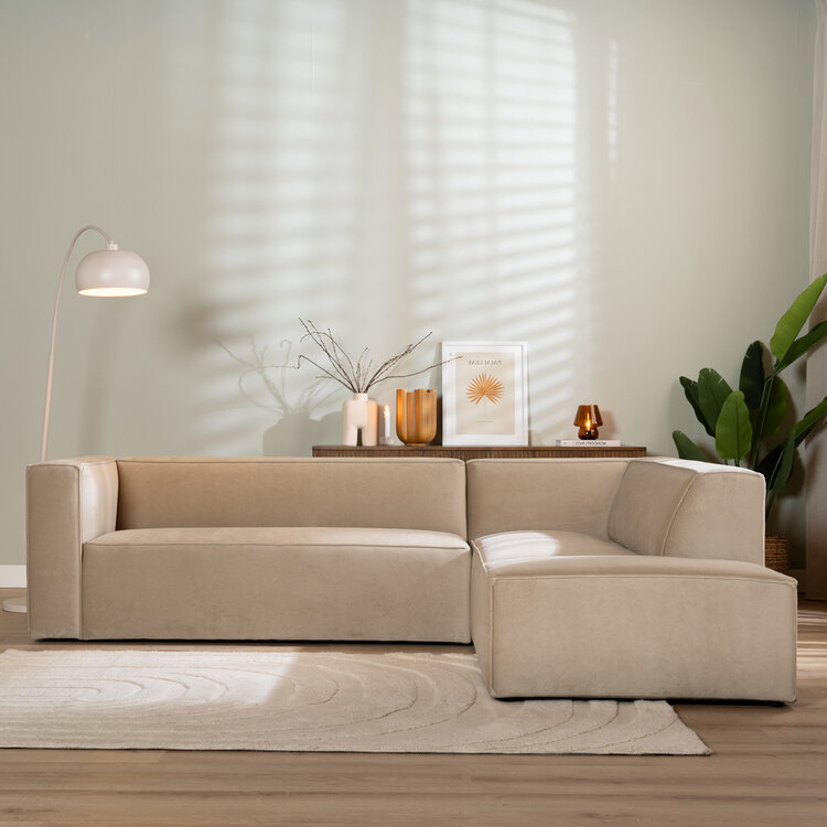 Velvet hoekbank Memphis beige rechts