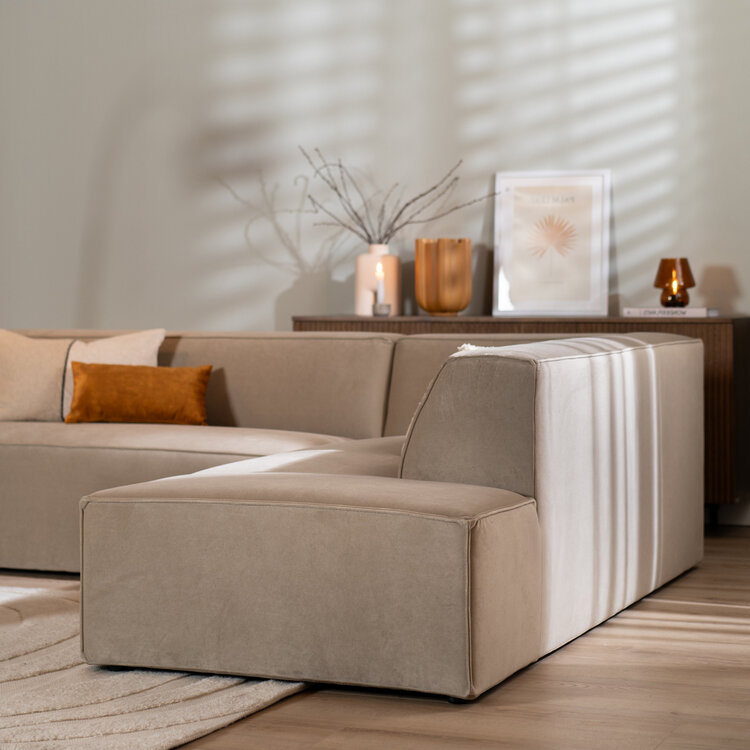 Velvet hoekbank Memphis beige rechts