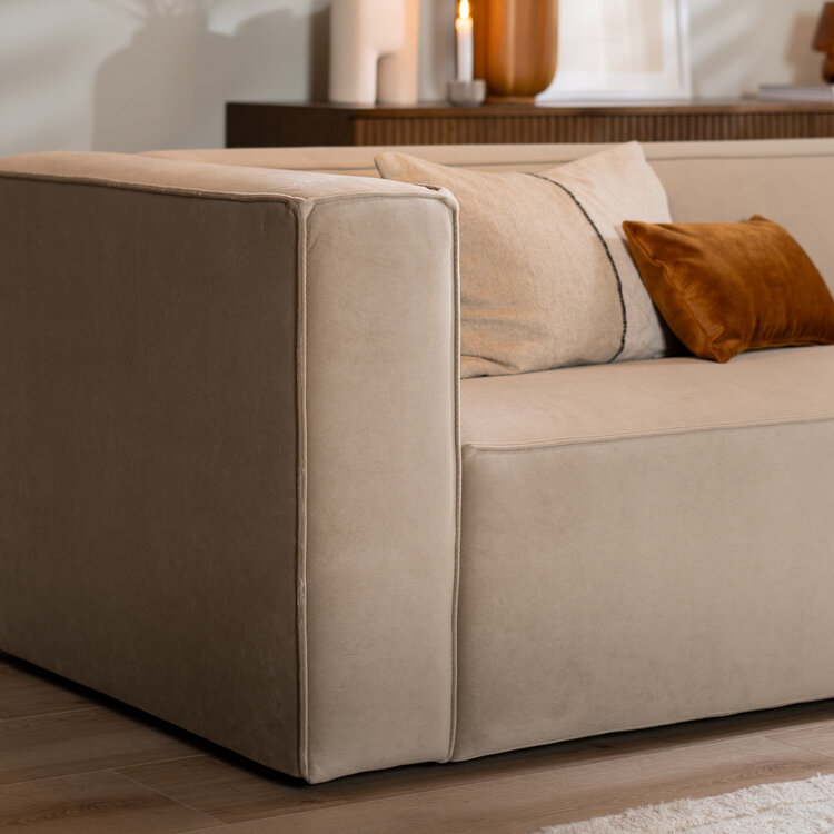 Velvet hoekbank Memphis beige rechts