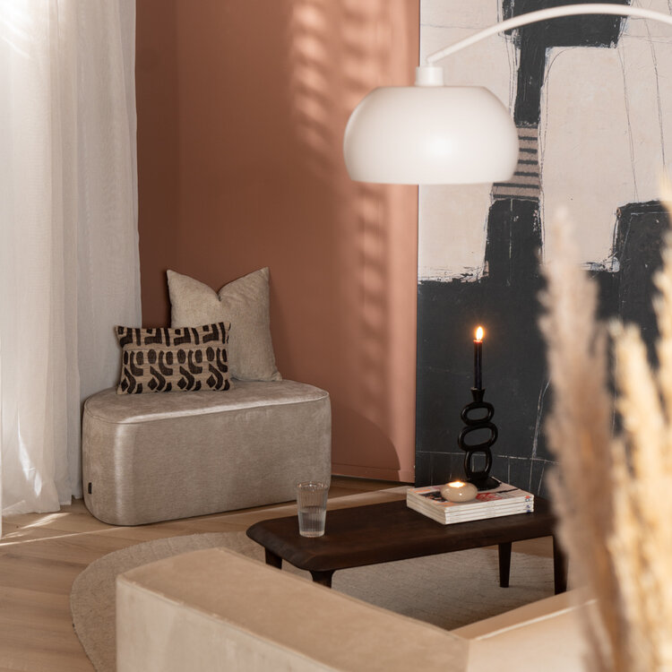 Hocker Neso halve maan stof gemêleerd taupe