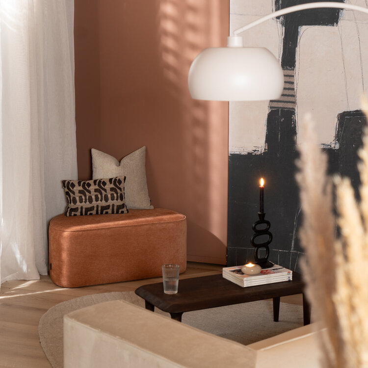 Hocker Neso halve maan stof gemêleerd terracotta