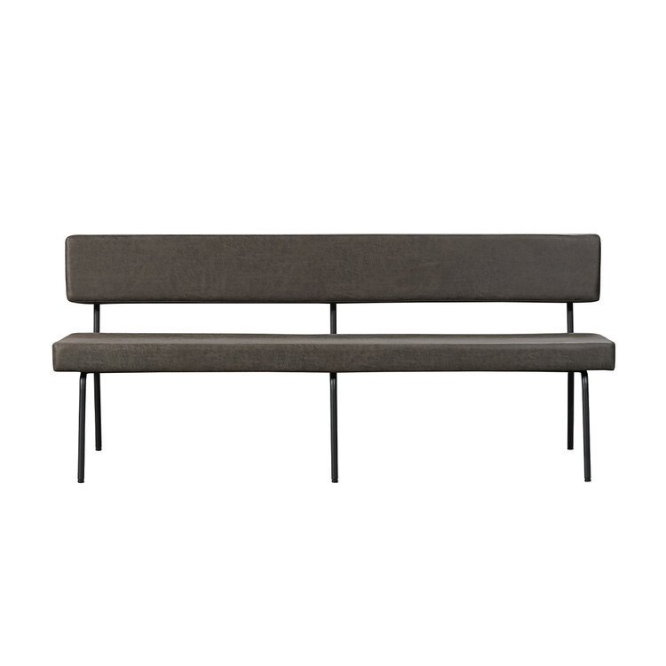 Industriële eetkamerbank Espen antraciet eco-leer 190 cm