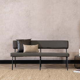 Industriële eetkamerbank Espen antraciet eco-leer 160 cm